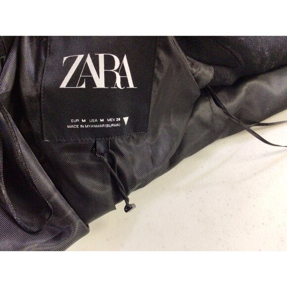 Zara Black Wool Coat Oversized Jacket Womens Medium - Picture 7 of 7